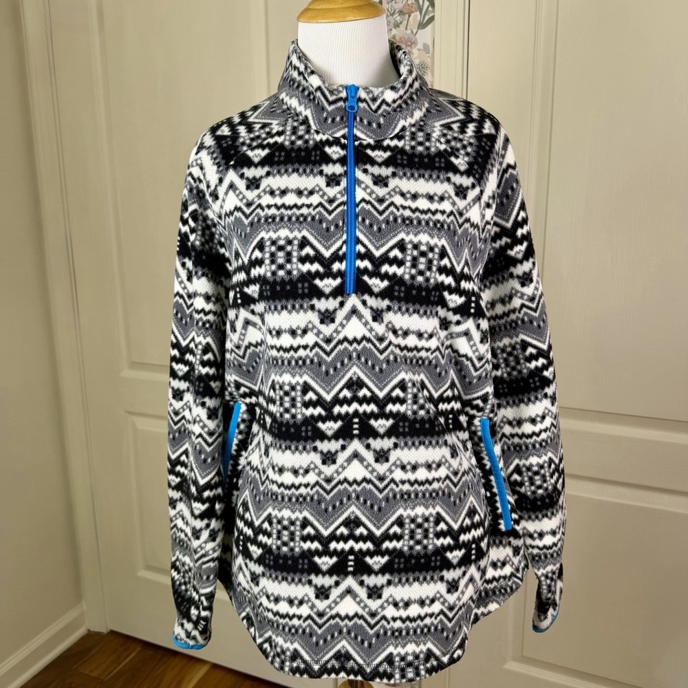 T Talbots Women's Petite XL Fleece 1/4 Zip Pullover Fair Isle Mock Neck Pockets!